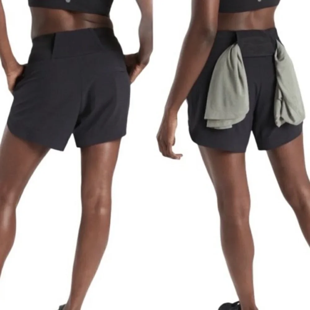 Athleta 'Ascender' Side Stripe Running Shorts in Black & White Size 2
